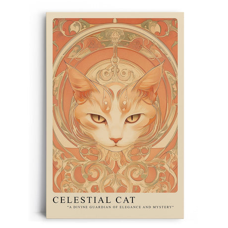 Paul Sinus Leinwandbild 60x90cm kunstvolle Darstellung einer mystischen Katze mit ornamentalen Verzierungen, harmonische Wandkunst in warmen Erdtönen