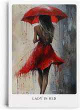 Paul Sinus Leinwandbild 60x90cm Lady in Red – Frau, Rot, Kunst, Regenschirm, Leidenschaft, Eleganz, Sinnlichkeit, Mystik, Emotion, Bewegung, Abstrakt