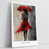 Paul Sinus Leinwandbild 60x90cm Lady in Red – Frau, Rot, Kunst, Regenschirm, Leidenschaft, Eleganz, Sinnlichkeit, Mystik, Emotion, Bewegung, Abstrakt