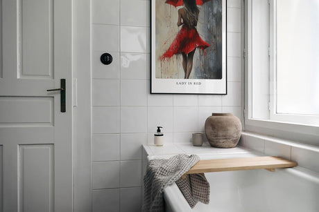 Paul Sinus Leinwandbild 60x90cm Lady in Red – Frau, Rot, Kunst, Regenschirm, Leidenschaft, Eleganz, Sinnlichkeit, Mystik, Emotion, Bewegung, Abstrakt