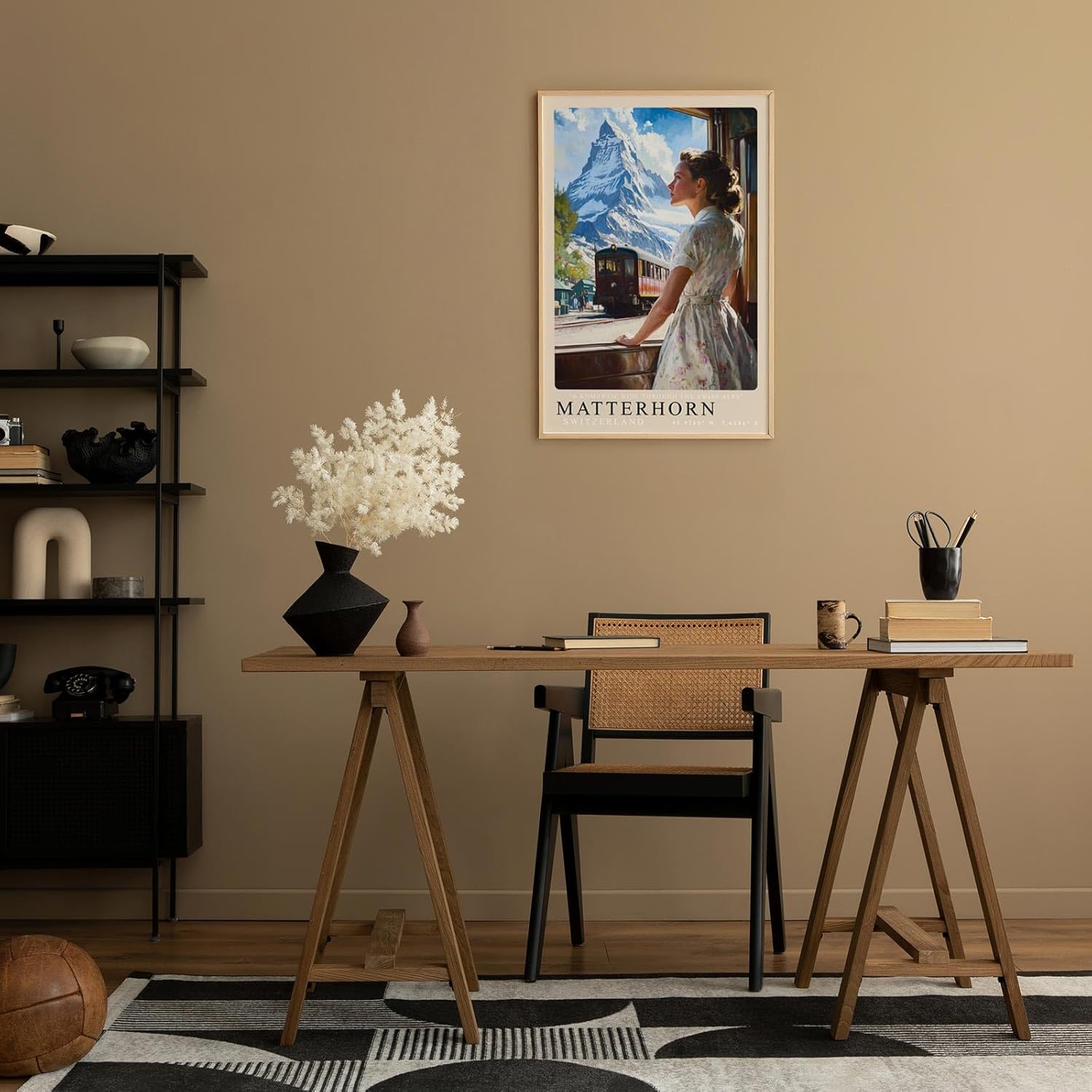 Paul Sinus Leinwandbild 60x90cm Matterhorn – Nostalgie, Alpenpanorama, Zugreise, Vintage, Natur, Romantik, Eisenbahn, Berge, Schweiz, Abenteuer