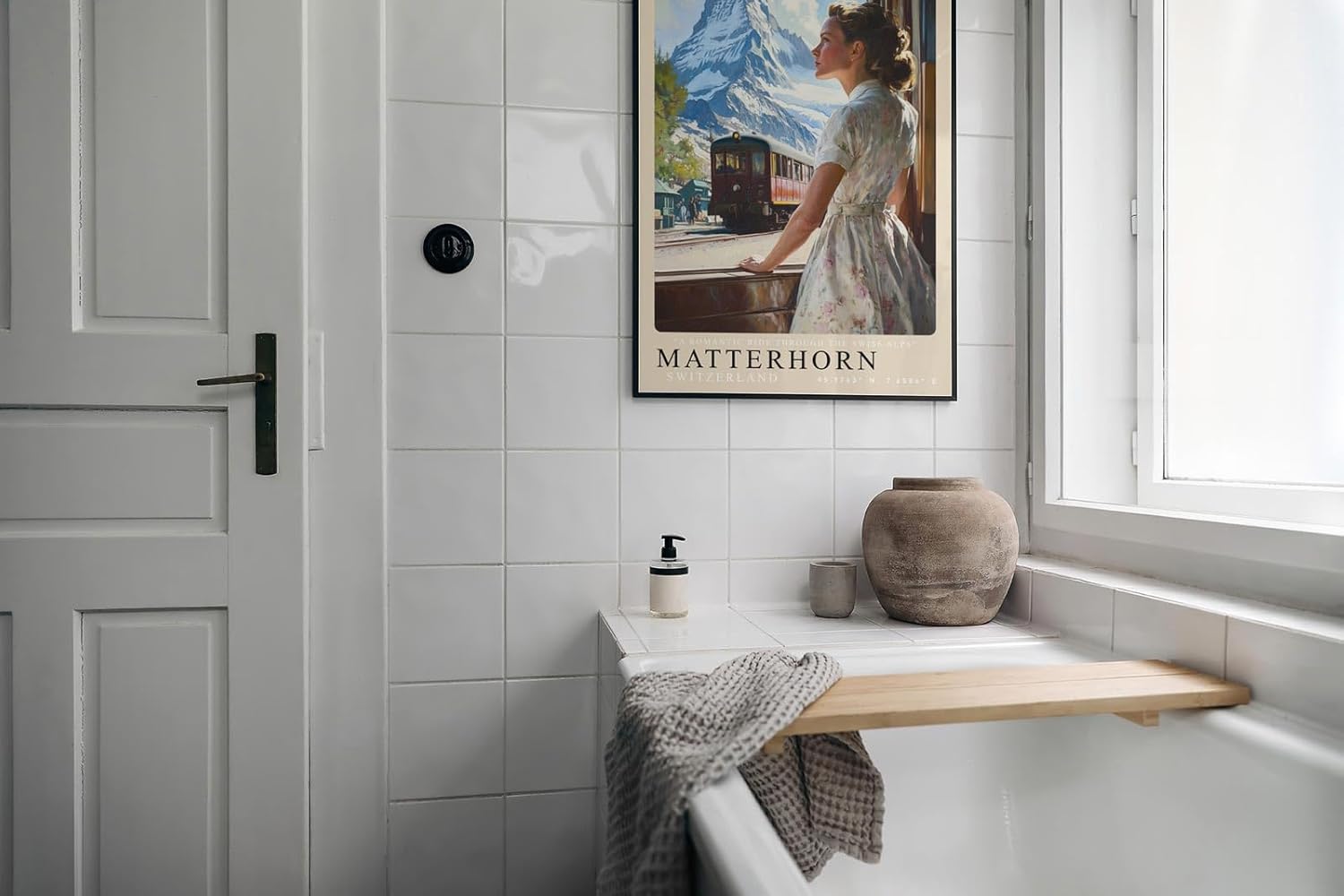 Paul Sinus Leinwandbild 60x90cm Matterhorn – Nostalgie, Alpenpanorama, Zugreise, Vintage, Natur, Romantik, Eisenbahn, Berge, Schweiz, Abenteuer