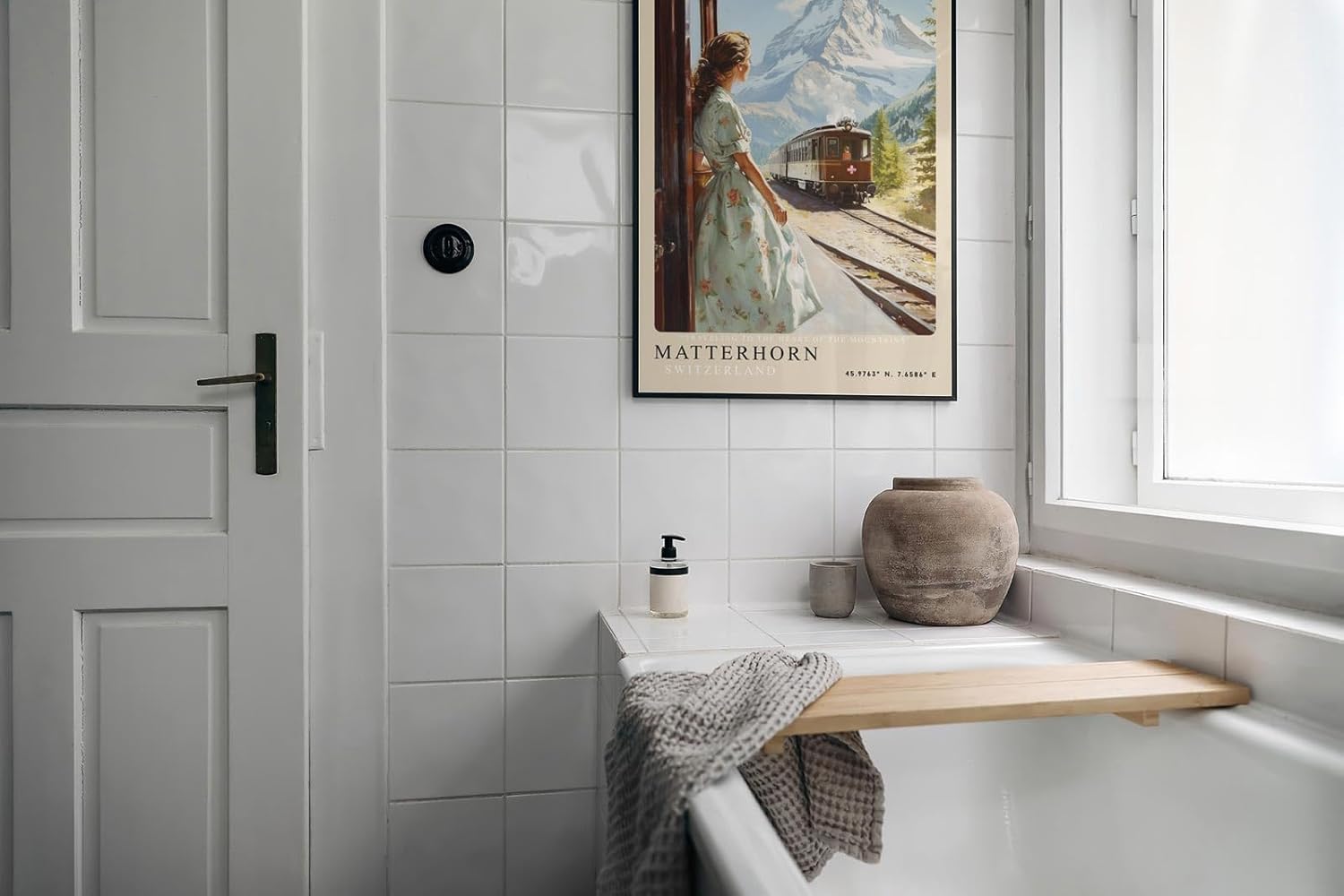 Paul Sinus Leinwandbild 40x60cm Matterhorn – Schweiz, Berge, Nostalgie, Zugreise, Natur, Alpen, Eleganz, Vintage, Panorama, Romantik, Entdeckung