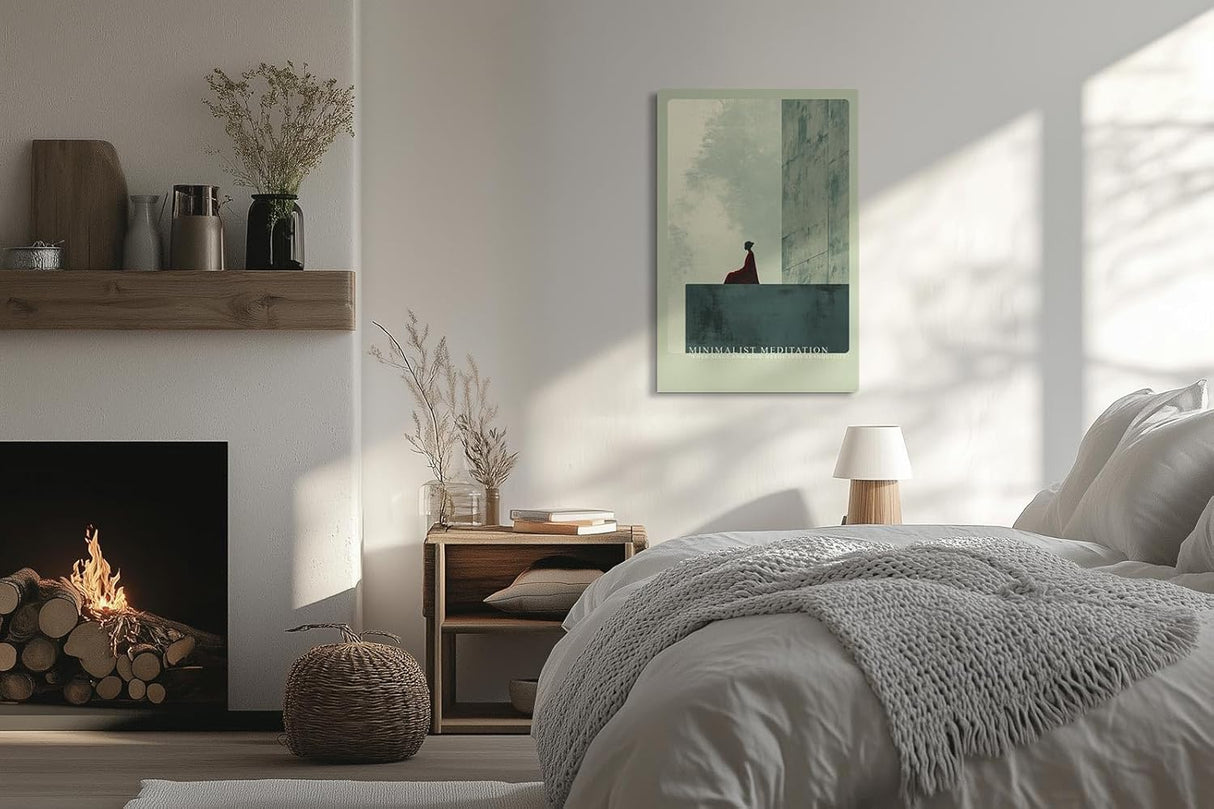 Paul Sinus Leinwandbild 80x120cm Minimalist Meditation Leinwandbild meditierende Figur vor kühler Architektur ruhige Symbiose von Raum und Geist