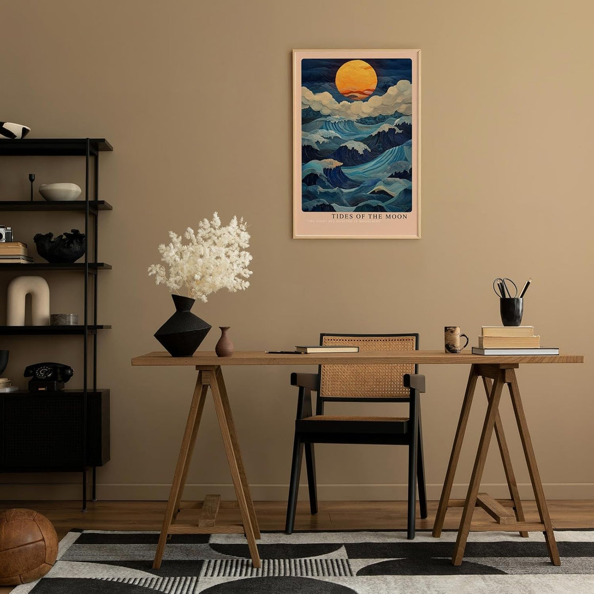 Paul Sinus Leinwandbild 80x120cm Mondgezeiten dynamisch surreal kunstvolle Wandkunst faszinierend tiefblau harmonisch Wellenbewegung leuchtend mystisch