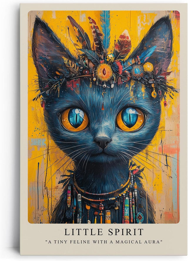 Paul Sinus Leinwandbild 40x60cm mystische Katze spirituell geheimnisvoll kunstvolle Wandkunst intensiv farbenfroh faszinierend ausdrucksstark tribal