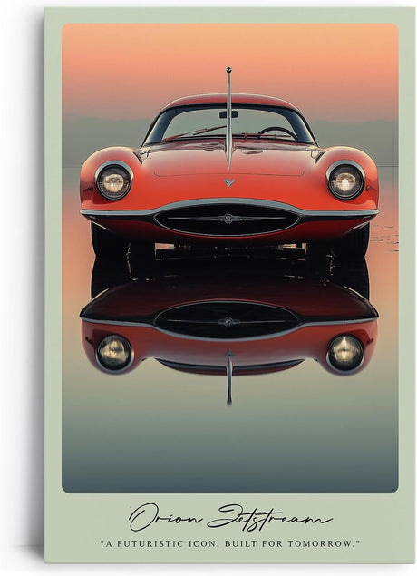 Paul Sinus Leinwandbild 80x120cm Orion Jetstream Leinwandbild futuristischer Sportwagen mit ikonischem Design in dramatischer Abendstimmung