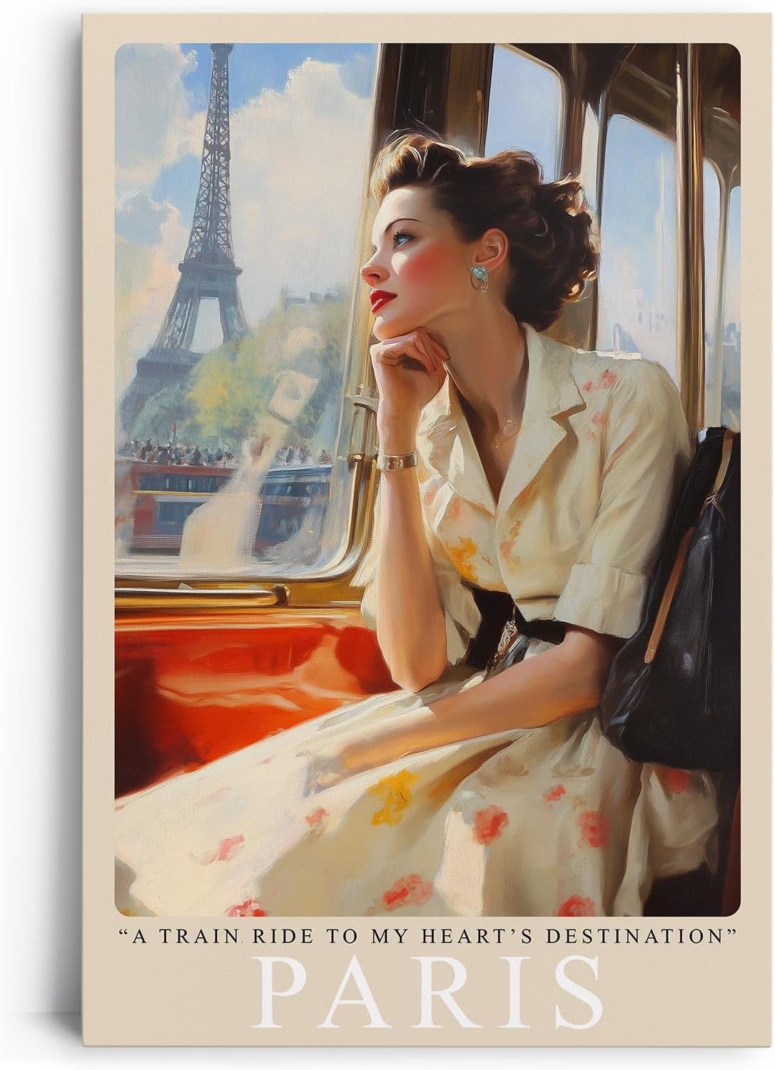 Paul Sinus Leinwandbild 40x60cm Paris – Nostalgie, Eleganz, Romantik, Frankreich, Reise, Retro, Vintage, Zug, Mode, 50er Jahre, Stil, Liebe, Sehnsucht