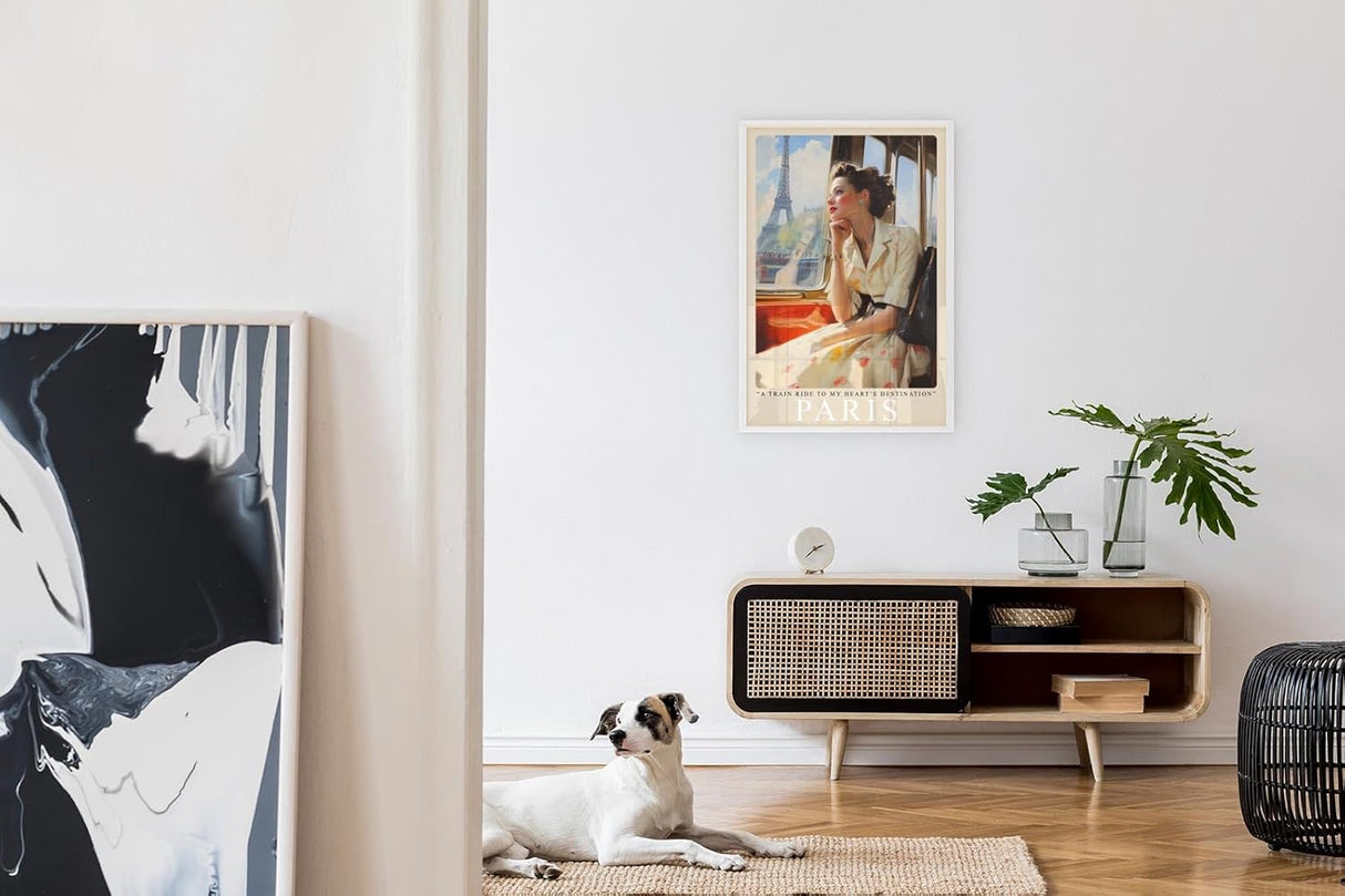 Paul Sinus Leinwandbild 40x60cm Paris – Nostalgie, Eleganz, Romantik, Frankreich, Reise, Retro, Vintage, Zug, Mode, 50er Jahre, Stil, Liebe, Sehnsucht