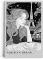 Paul Sinus Leinwandbild 40x60cm Parisian Dream verträumte Frau mit Eiffelturm stilvoll elegant romantisch schwarz-weiß Illustration Paris