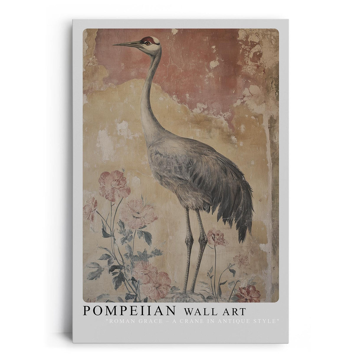 Paul Sinus Leinwandbild 60x90cm Pompeian Wall Art Leinwandbild antiker Kranich im römischen Stil florale Elemente