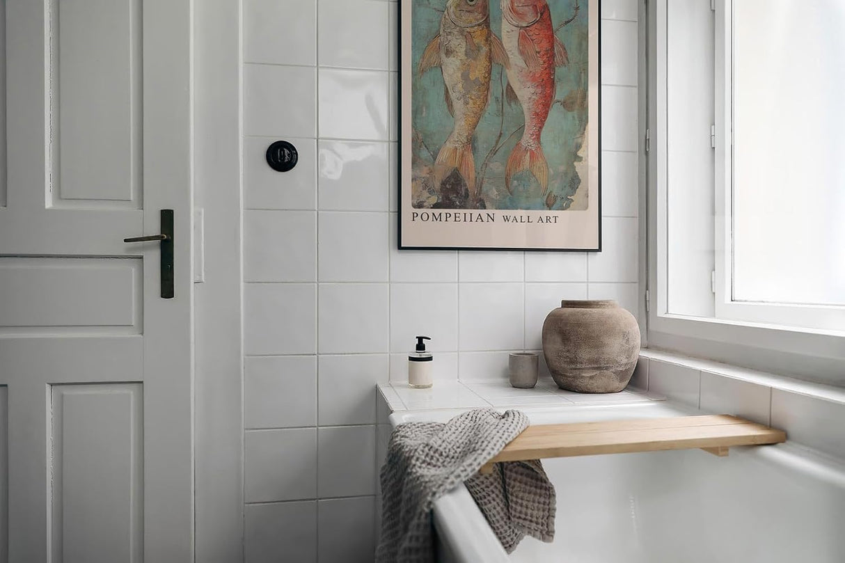Paul Sinus Leinwandbild 80x120cm Leinwandbild Pompejanische Kunst – Antike Fischdarstellung, mediterraner Charme, historische Ästhetik, Vintage-Fresko