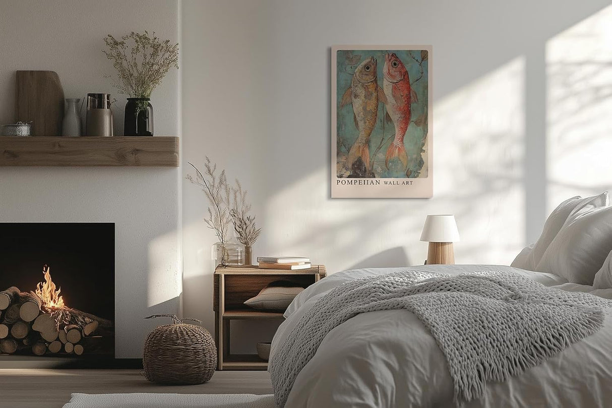 Paul Sinus Leinwandbild 80x120cm Leinwandbild Pompejanische Kunst – Antike Fischdarstellung, mediterraner Charme, historische Ästhetik, Vintage-Fresko