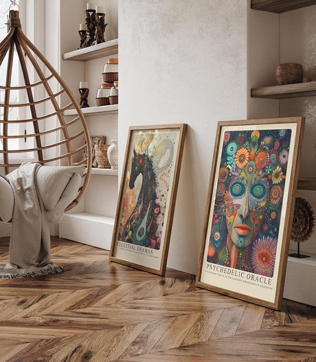 Paul Sinus Leinwandbild 60x90cm Psychedelisches Orakel – Visionäres Porträt mit leuchtenden Farben, abstrakten Mustern und surrealer Tiefenwirkung