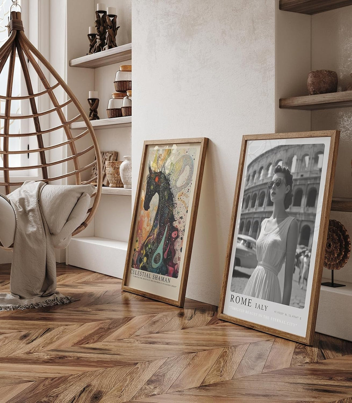 Paul Sinus Leinwandbild 40x60cm Leinwandbild Rom Eleganz – Stilvolle Schwarz-Weiß-Fotografie mit zeitloser Frau vor dem Kolosseum, italienischer Chic