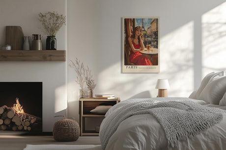 Paul Sinus Leinwandbild 60x90cm Leinwandbild Romantische Pariser Café-Szene – Frau im roten Kleid, impressionistische Stadtansicht, französischer Charme
