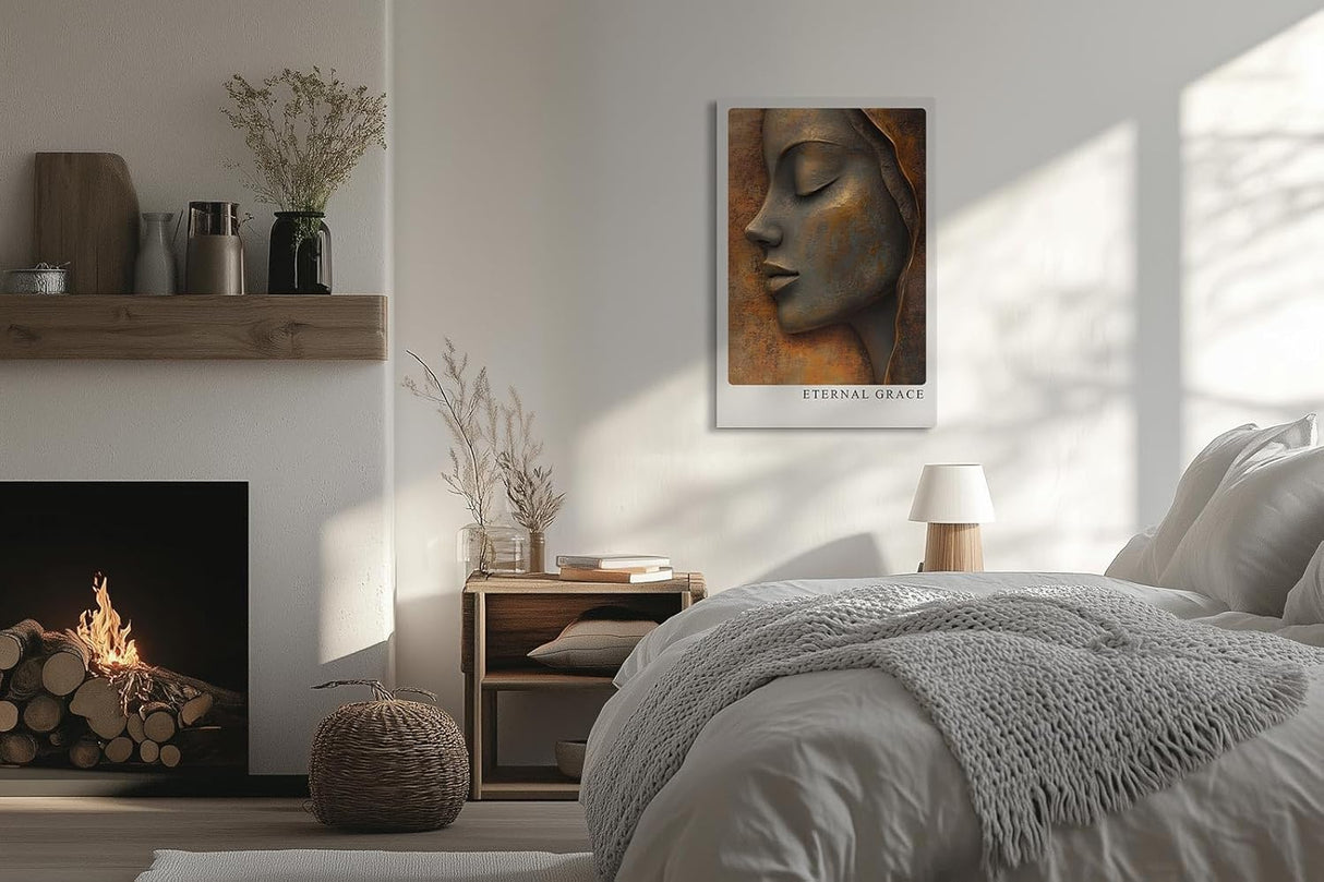 Paul Sinus Leinwandbild 40x60cm Leinwandbild Skulpturale Eleganz in Bronze – Kunstvolle Reliefoptik mit weiblichem Gesicht, warme Erdtöne