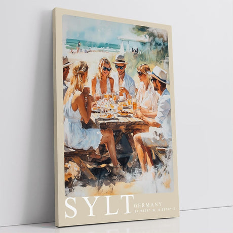 Paul Sinus Leinwandbild 60x90cm Leinwandbild Sommerliches Strandvergnügen auf Sylt – Elegante Gesellschaft, Genuss am Meer, maritimes Flair