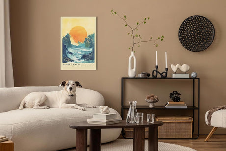 Paul Sinus Leinwandbild 60x90cm Leinwandbild Sonnenuntergangswellen – Eindrucksvolle Landschaft mit leuchtender Sonne und aufgewühltem Meer