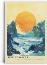 Paul Sinus Leinwandbild 60x90cm Leinwandbild Sonnenuntergangswellen – Eindrucksvolle Landschaft mit leuchtender Sonne und aufgewühltem Meer