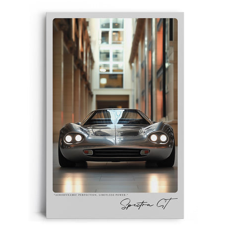 Paul Sinus Leinwandbild 40x60cm Spectra GT Leinwandbild futuristischer Sportwagen in moderner Architektur perfekte Symbiose von Leistung und Design