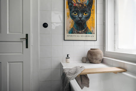 Paul Sinus Leinwandbild 80x120cm Spiritual Guardian mystische schwarze Katze spirituell faszinierend Symbolik kraftvolle Farben goldene Augen
