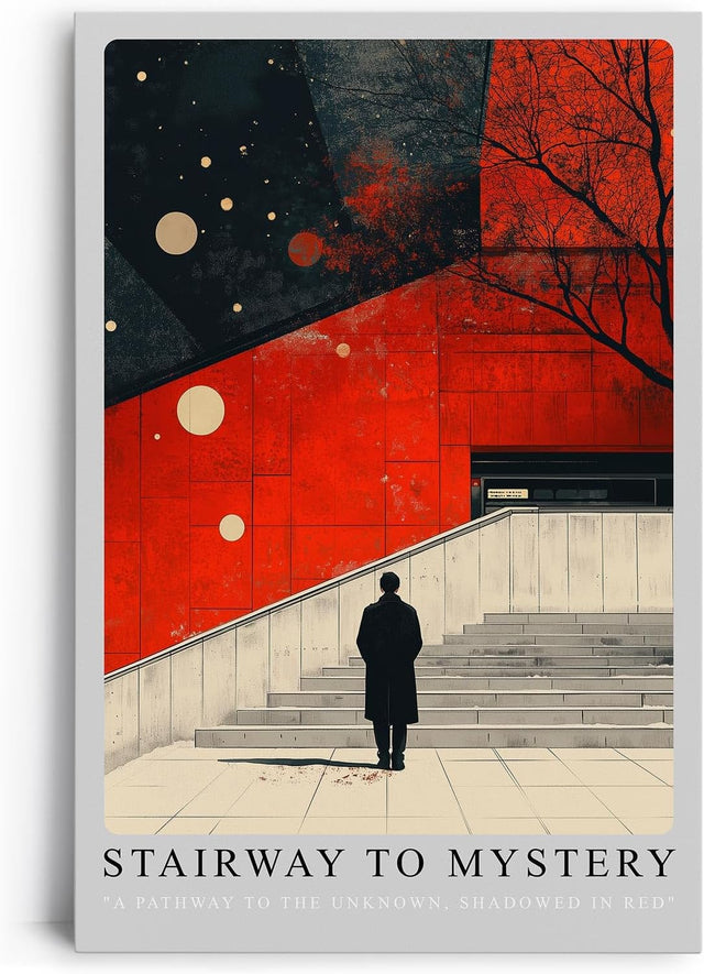 Paul Sinus Leinwandbild 40x60cm Stairway to Mystery Leinwandbild geheimnisvolle Treppe vor roter Wand faszinierende Mischung aus Architektur