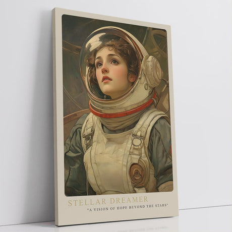 Paul Sinus Leinwandbild 60x90cm Stellar Dreamer – Faszinierendes Leinwandbild einer jungen Astronautin mit hoffnungsvollem Blick ins All