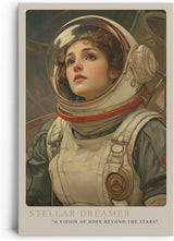 Paul Sinus Leinwandbild 60x90cm Stellar Dreamer – Faszinierendes Leinwandbild einer jungen Astronautin mit hoffnungsvollem Blick ins All