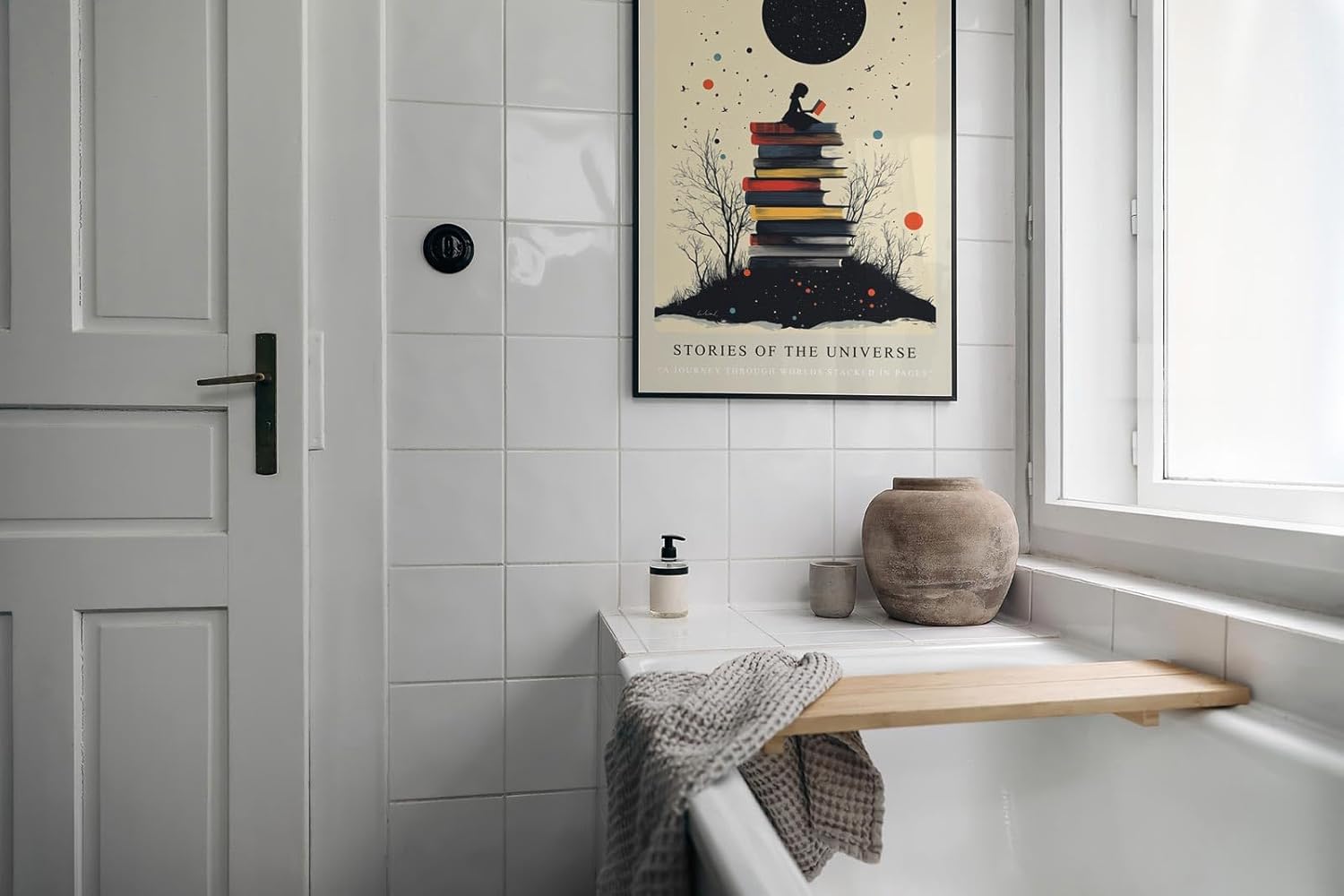 Paul Sinus Leinwandbild 60x90cm Stories of the Universe – Bücher, Universum, Fantasie, Magie, Wissen, Träume, Sterne, Kosmos, Lesen, Inspiration