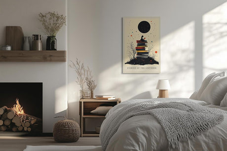 Paul Sinus Leinwandbild 60x90cm Stories of the Universe – Bücher, Universum, Fantasie, Magie, Wissen, Träume, Sterne, Kosmos, Lesen, Inspiration