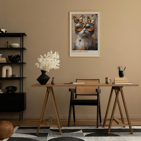 Paul Sinus Leinwandbild 80x120cm The Cool Cat Leinwandbild stilvolle Katze mit goldener Sonnenbrille und Schmetterlingen kreative Kunst mit Vintage-Ästhetik