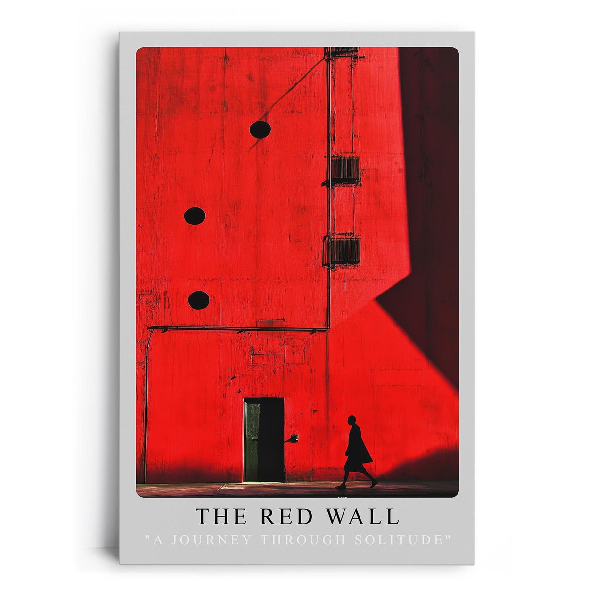 Paul Sinus Leinwandbild 60x90cm The Red Wall Leinwandbild minimalistische Architektur mit intensiver Farbfläche geheimnisvolle Silhouette