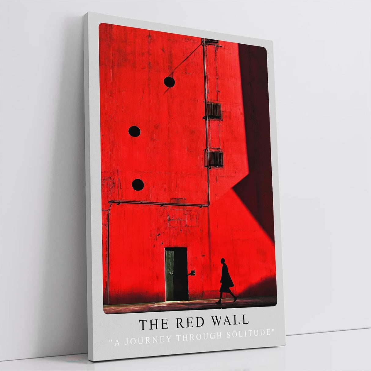 Paul Sinus Leinwandbild 60x90cm The Red Wall Leinwandbild minimalistische Architektur mit intensiver Farbfläche geheimnisvolle Silhouette