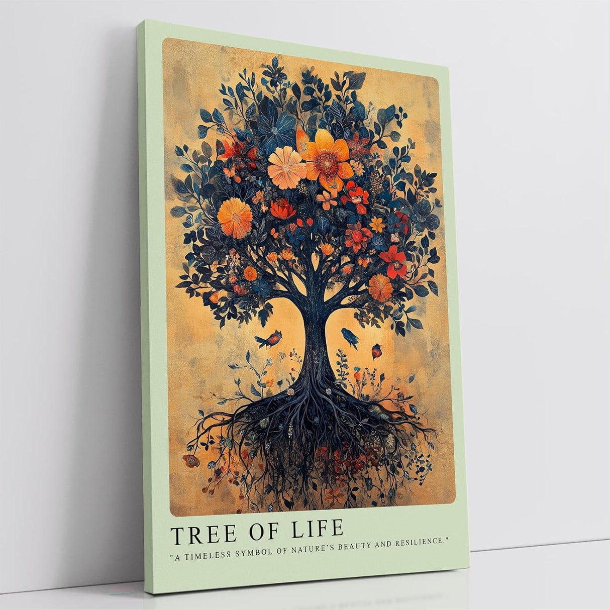 Paul Sinus Leinwandbild 40x60cm Tree of Life – Symbolhafte Naturkunst, detailreich verzweigter Baum mit blühenden Blüten, verwurzelte Kraft