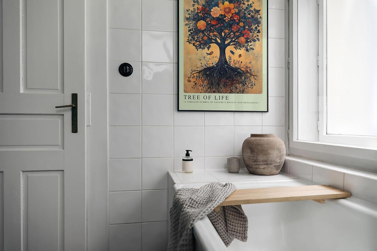 Paul Sinus Leinwandbild 40x60cm Tree of Life – Symbolhafte Naturkunst, detailreich verzweigter Baum mit blühenden Blüten, verwurzelte Kraft