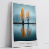 Paul Sinus Leinwandbild 40x60cm Two Souls One Mirror – Natur, Reflexion, Wasser, Bäume, Herbst, Spiegelung, Harmonie, Ruhe, Blau, Orange, Minimalismus