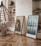 Paul Sinus Leinwandbild 40x60cm Two Souls One Mirror – Natur, Reflexion, Wasser, Bäume, Herbst, Spiegelung, Harmonie, Ruhe, Blau, Orange, Minimalismus