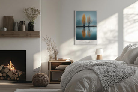 Paul Sinus Leinwandbild 40x60cm Two Souls One Mirror – Natur, Reflexion, Wasser, Bäume, Herbst, Spiegelung, Harmonie, Ruhe, Blau, Orange, Minimalismus