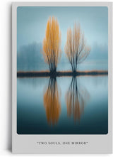 Paul Sinus Leinwandbild 40x60cm Two Souls One Mirror – Natur, Reflexion, Wasser, Bäume, Herbst, Spiegelung, Harmonie, Ruhe, Blau, Orange, Minimalismus