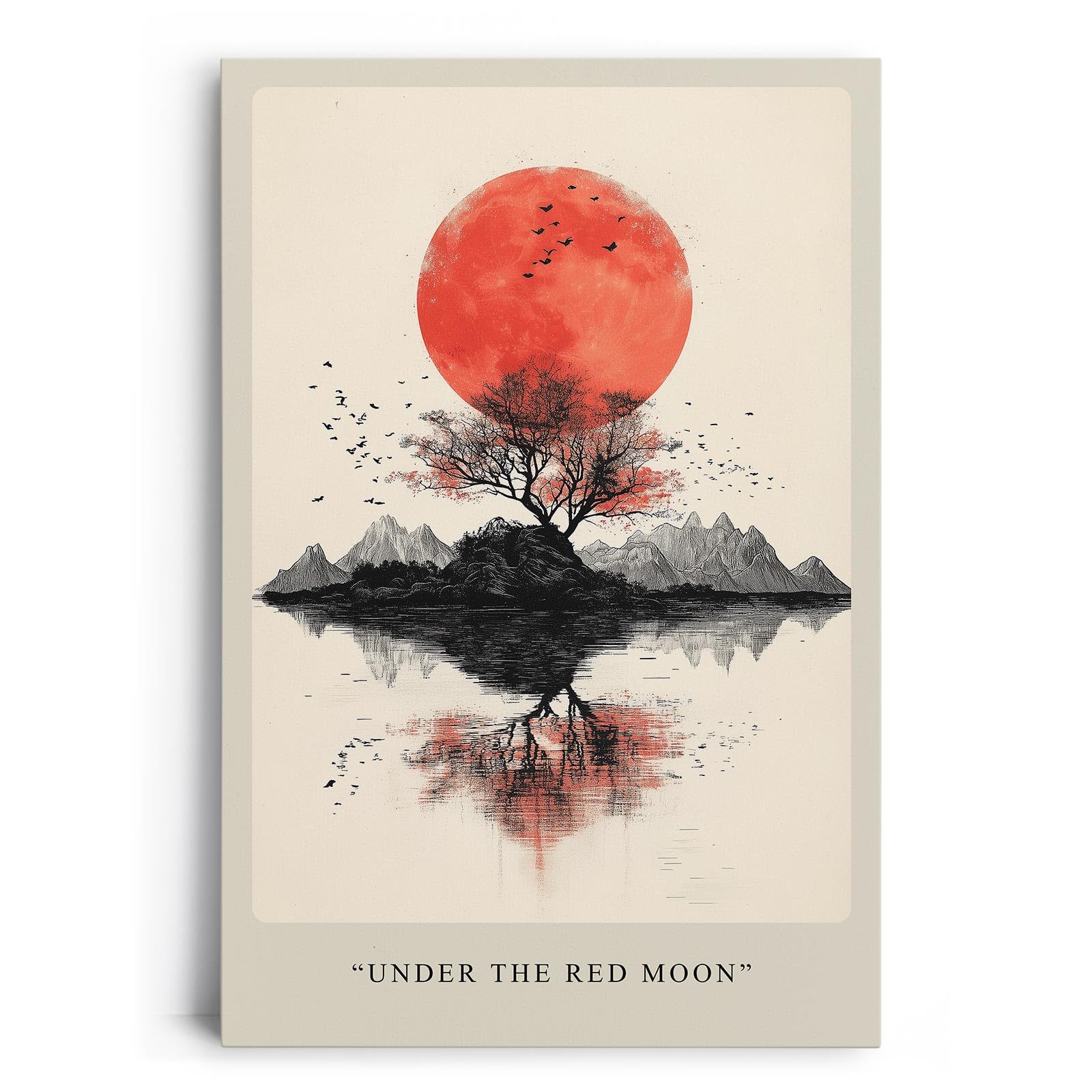 Paul Sinus Leinwandbild 40x60cm Under the Red Moon – Japan, Mond, Minimalismus, Natur, Kunst, Ruhe, Meditation, Ästhetik, Symbolik, Balance