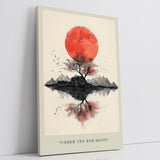 Paul Sinus Leinwandbild 40x60cm Under the Red Moon – Japan, Mond, Minimalismus, Natur, Kunst, Ruhe, Meditation, Ästhetik, Symbolik, Balance