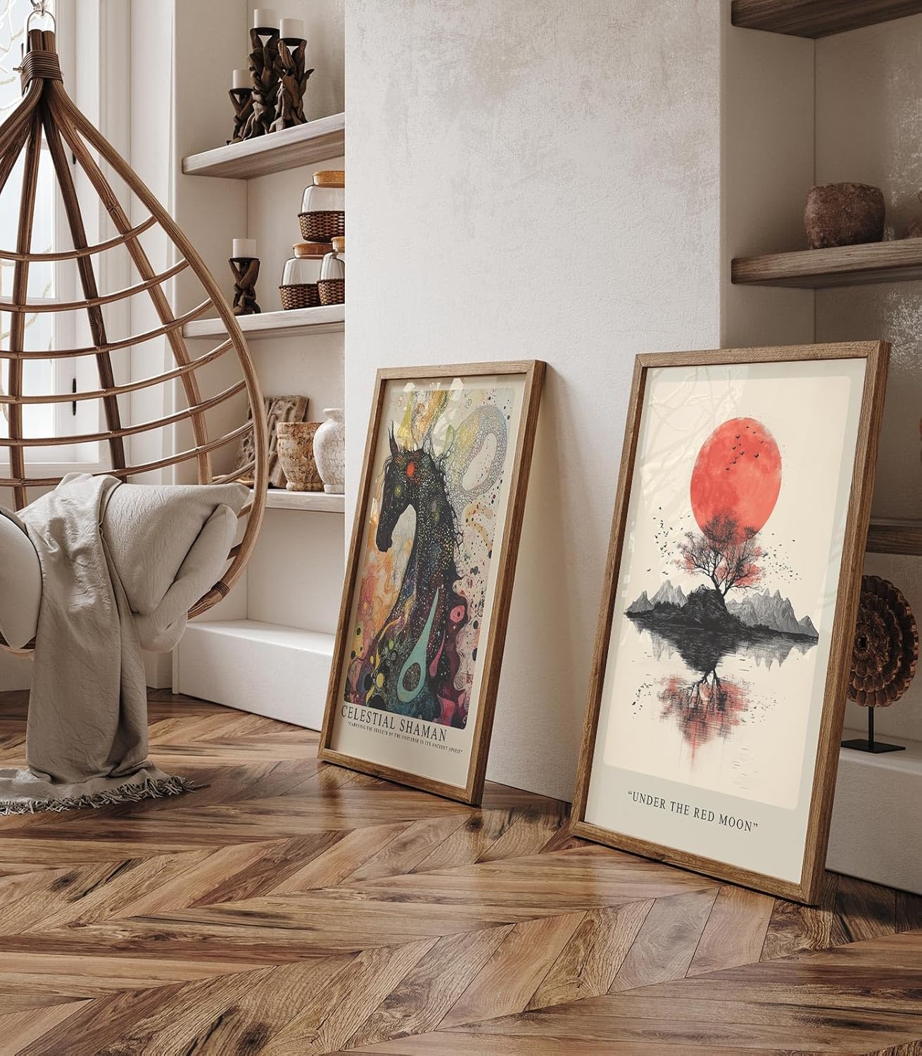 Paul Sinus Leinwandbild 40x60cm Under the Red Moon – Japan, Mond, Minimalismus, Natur, Kunst, Ruhe, Meditation, Ästhetik, Symbolik, Balance