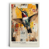 Paul Sinus Leinwandbild 60x90cm Leinwandbild Urban Flight – Farbenfroher Kolibri auf abstraktem Hintergrund, moderne Mixed-Media-Kunst
