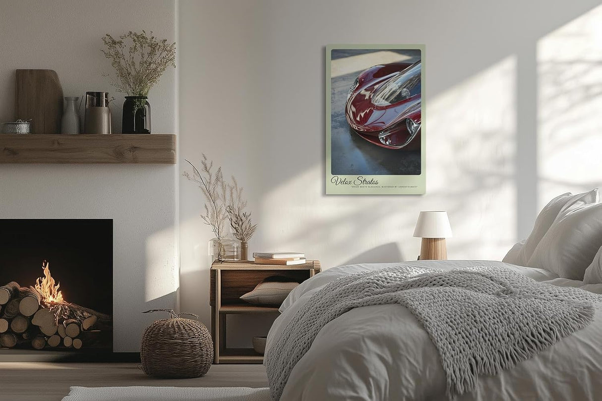 Paul Sinus Leinwandbild 40x60cm Velox Stratos Leinwandbild rotes Auto in glänzendem Finish futuristisches Design und aerodynamische Eleganz