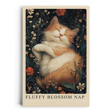 Paul Sinus Leinwandbild 80x120cm verträumtes Kunstwerk einer schlafenden Katze inmitten blühender Blumen, harmonische Naturillustration