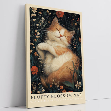 Paul Sinus Leinwandbild 80x120cm verträumtes Kunstwerk einer schlafenden Katze inmitten blühender Blumen, harmonische Naturillustration