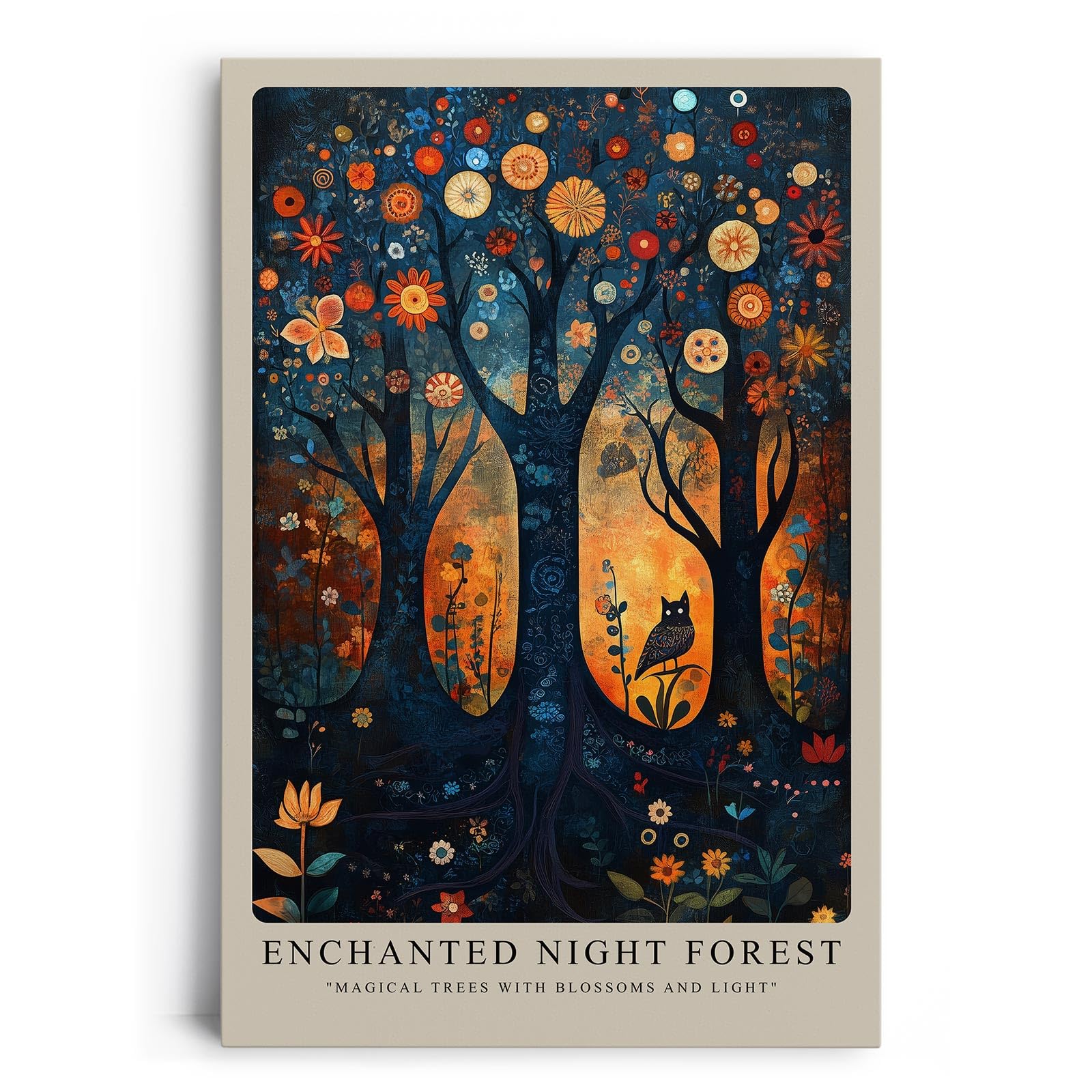 Paul Sinus Leinwandbild 40x60cm Verzauberter Nachtwald mystisch surreal farbenfroh kunstvolle Wandkunst magische Bäume traumhafte Atmosphäre