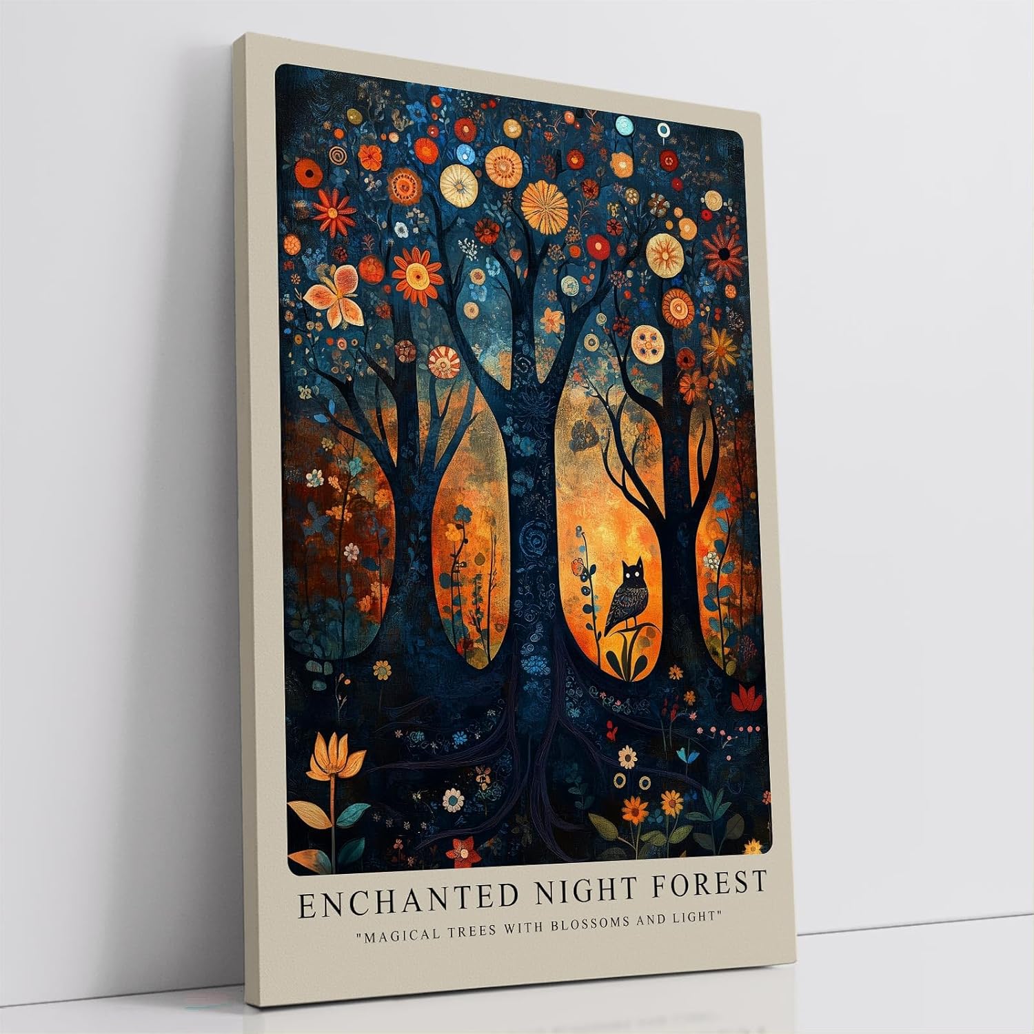 Paul Sinus Leinwandbild 40x60cm Verzauberter Nachtwald mystisch surreal farbenfroh kunstvolle Wandkunst magische Bäume traumhafte Atmosphäre