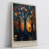 Paul Sinus Leinwandbild 40x60cm Verzauberter Nachtwald mystisch surreal farbenfroh kunstvolle Wandkunst magische Bäume traumhafte Atmosphäre